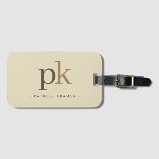 Light Khaki Two Tone Minimalistisch Monogram Gepäckanhänger (Vorderseite (Horizontal))