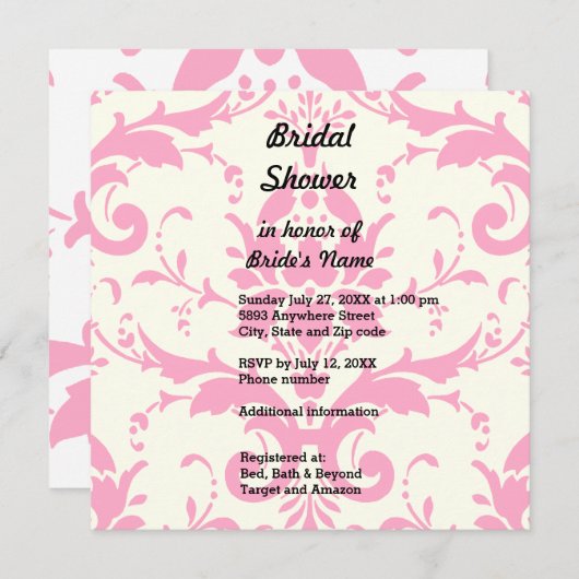 Light Lavender Damask Bridal Dusche Einladung (Vorne/Hinten)