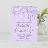 Light Lavender Glitzer Tropfen Quinceañera Einladung (Stehend Vorderseite)