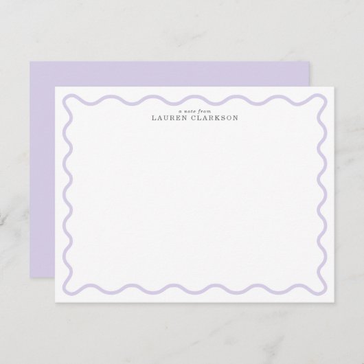 Light Lavender Modern Wavy Border Note card Einladung (Vorne/Hinten)