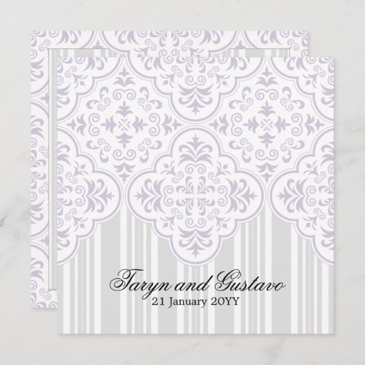 Light Lavender Weddings Damask Custom Einladung (Vorne/Hinten)