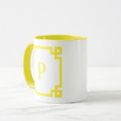 Light Lemon Yellow Greece Key Border Monogram Tasse (Vorderseite Links)