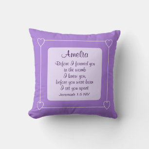 Light Lila Bible Verse Individuelle Name Baby Gift Kissen