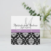 Light Lila Black Damask Names Wedding Einladung (Stehend Vorderseite)