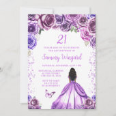 Light Lila Dark Skin Princess Birthday Party Einladung (Vorderseite)