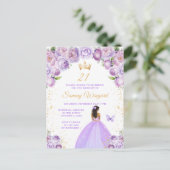 Light Lila Dark Skin Princess Birthday Party Postkarte (Stehend Vorderseite)