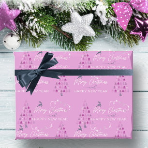 Light Lila Doodle Christmas Tree Rentierstrars Geschenkpapier