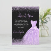 Light Lila Dress Imitate Glitzer Sweet 16 Birthday Dankeskarte (Stehend Vorderseite)