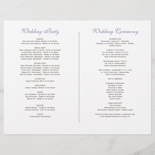 Light Lila Dusty Blue Floral Wedding Program Flyer (Hinten)