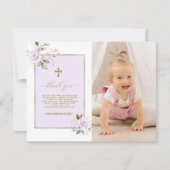 Light Lila Gold Blume Foto Girl Taufe Dankeskarte (Vorderseite)