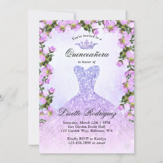 Light Lila Gown Floral Quinceanera Einladung