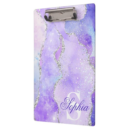 Light Lila & Silver Imitats Glitzer Agate Monogram Klemmbrett (Links)