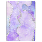 Light Lila & Silver Imitats Glitzer Agate Monogram Klemmbrett (Rückseite)