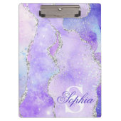 Light Lila & Silver Imitats Glitzer Agate Monogram Klemmbrett (Vorderseite)