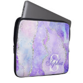 Light Lila & Silver Imitats Glitzer Agate Monogram Laptopschutzhülle (Vorne Rechts)
