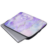 Light Lila & Silver Imitats Glitzer Agate Monogram Laptopschutzhülle (Vorne Knopf)