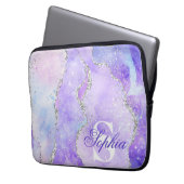 Light Lila & Silver Imitats Glitzer Agate Monogram Laptopschutzhülle (Vorderseite Links)