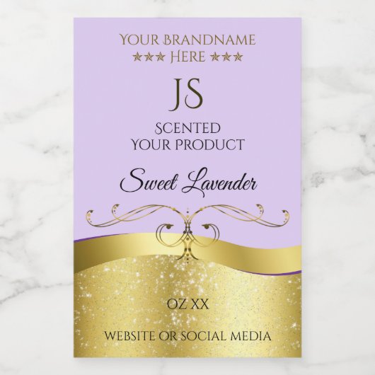 Light Lilac Wavy Gold mit Monogram Product Label Lebensmitteletikett (Einzelnes Label)