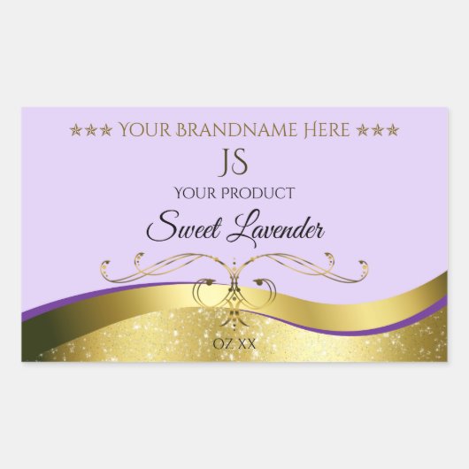 Light Lilac Wavy Gold mit Monogram Product Label Rechteckiger Aufkleber (Vorderseite)