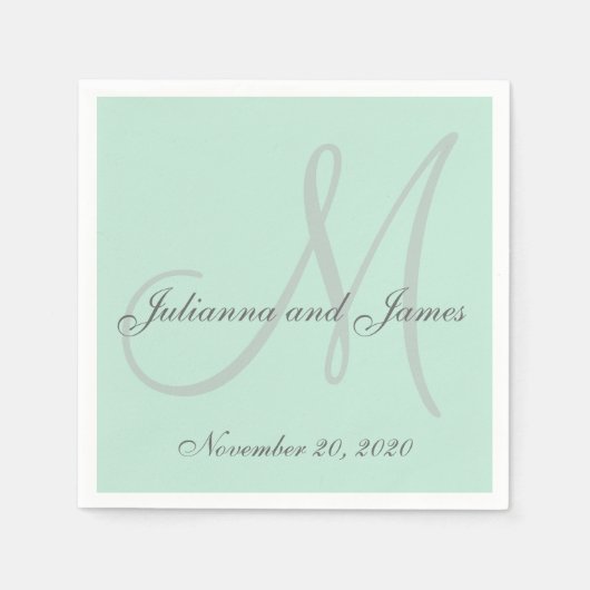 Light Minze Green gefärbtes Monogram Paper Napkins Serviette (Vorderseite)