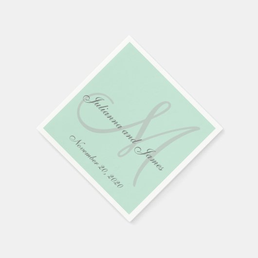 Light Minze Green gefärbtes Monogram Paper Napkins Serviette (Ecke)