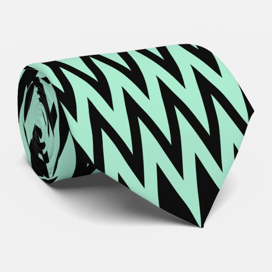 Light Minze Green und Black Zigzag Krawatte (Gerollt)