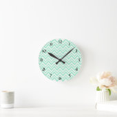 Light Minze Green und White Zigzag Muster Runde Wanduhr (Zuhause)