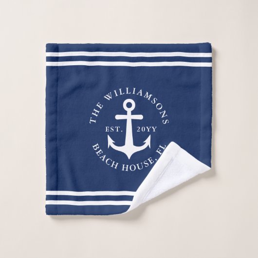 Light Navy Blue White Nautical Anchor Custom Waschlappen (Waschlappen)