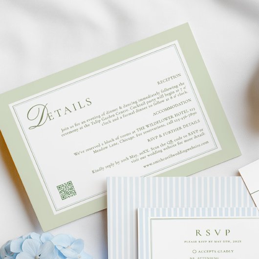 Light Olive Green Wedding Details Card Begleitkarte