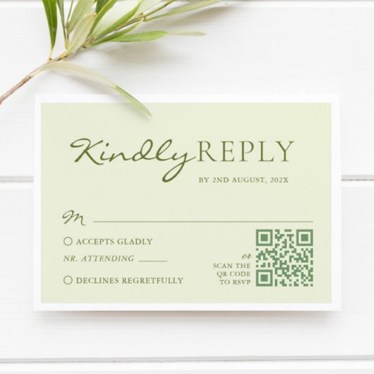 Light Olive Green Wedding RSVP Karte