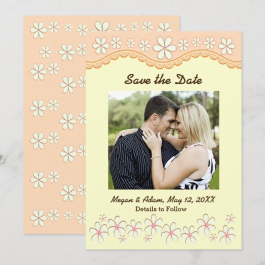 Light Orange 6 Petal Blume Save the Date Karte (Vorne/Hinten)