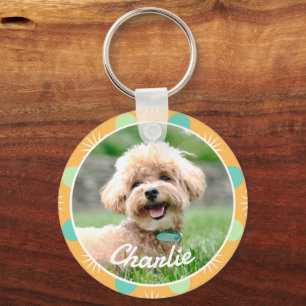 Light Orange Boho Muster Personalisiert Pet Foto Schlüsselanhänger
