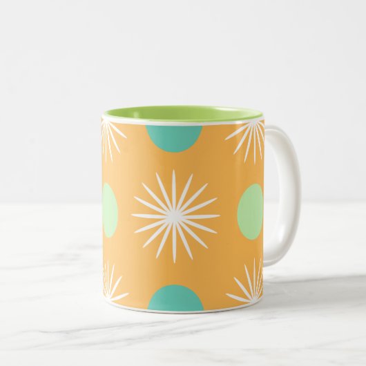 Light Orange Boho Retro Muster Zweifarbige Tasse (VorderseiteRechts)