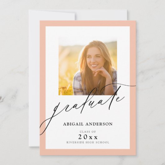 Light Orange Elegante Script 2 Foto Abschluss (Vorderseite)