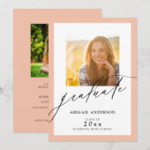 Light Orange Elegante Script 2 Foto Abschluss (Vorne/Hinten)