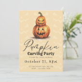 Light Orange Jack-O' Lantern Pumpkin Carving Party Einladung (Stehend Vorderseite)