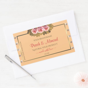 Light Orange Peach Product Label Pink Roses Juwele Rechteckiger Aufkleber