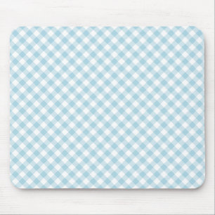 Light Pale Pastel Baby Blue White Diagonal Gingham Mousepad