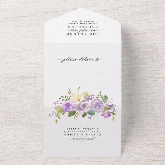 Light Pastel Lila Greenery Foto Hochzeit All In One Einladung (Außenbereich)