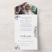 Light Pastel Lila Greenery Foto Hochzeit All In One Einladung (Innen Boden)