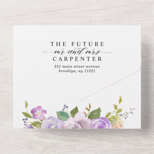 Light Pastel Lila Greenery Foto Hochzeit All In One Einladung (Rückseite)