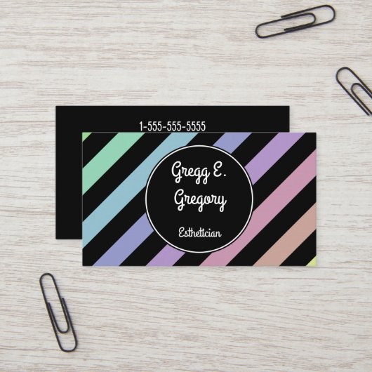 Light Pastel Strip Esthetician Business Card Visitenkarte (Vorderseite/Rückseite Beispiel)