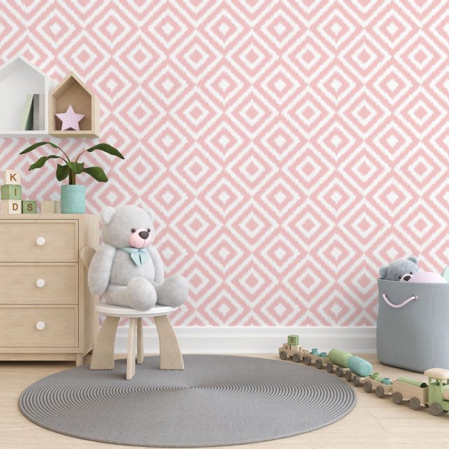 Light Pastell Mauve Blush Pink Ikat Mosaik Muster Tapete (Von Creator hochgeladen)