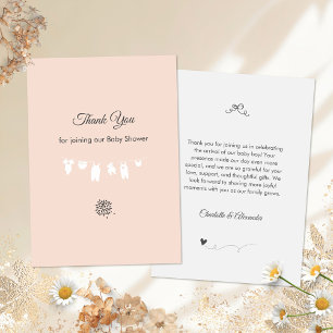 Light Peach Minimalistisch Baby Girl Dusche Dankeskarte
