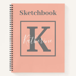 Light Peach Monogram Name Sketchbook Notebook Notizblock