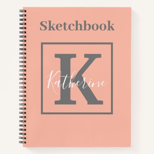 Light Peach Monogram Name Sketchbook Notebook Notizblock (Vorderseite)