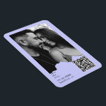 Light Periwinkle Couple Photo QR Code Wedding  Magnet<br><div class="desc">Simple & Sleek Modern Couple Photo Save the Date.  Wedding. Modern Font.  Black text.  Light periwinkle background.  QR Code.  Paper tear frame.</div>