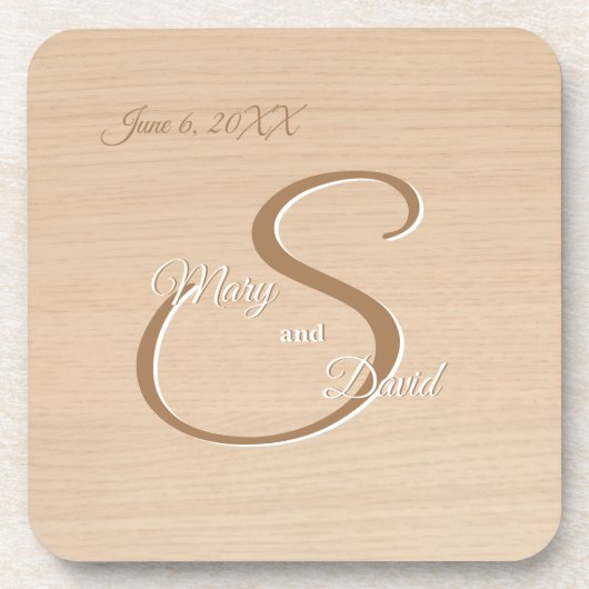 Light Pine Wood Wedding Paper Beverage Coaster Getränkeuntersetzer (Vorderseite)