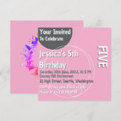 Light Pink 5. Geburtstag Einladung (Vorne/Hinten)