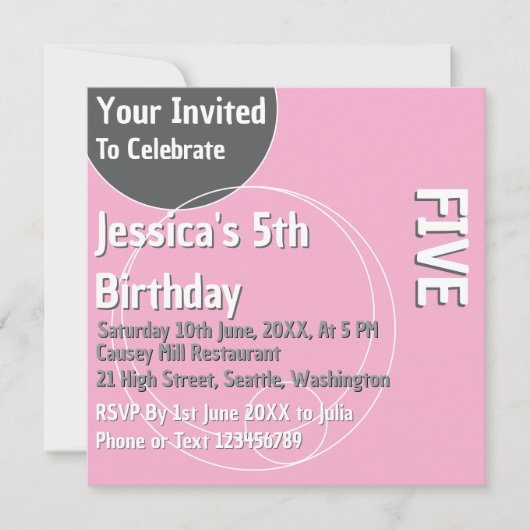 Light Pink 5. Geburtstag Einladung (Vorderseite)